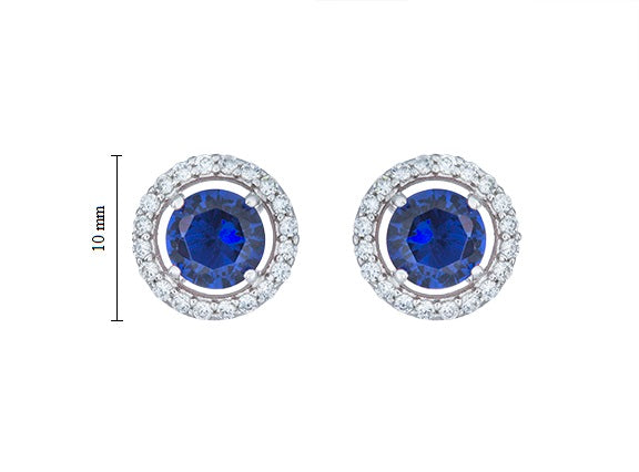 Halo Studs Earrings with Blue Crystal Center Stone