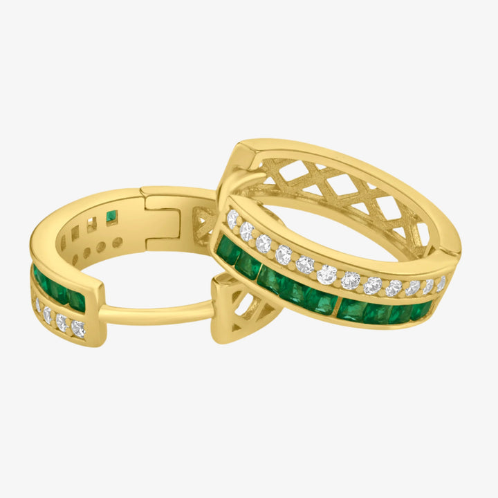 Green Spinel Baguettes and CZ Huggie Earrings