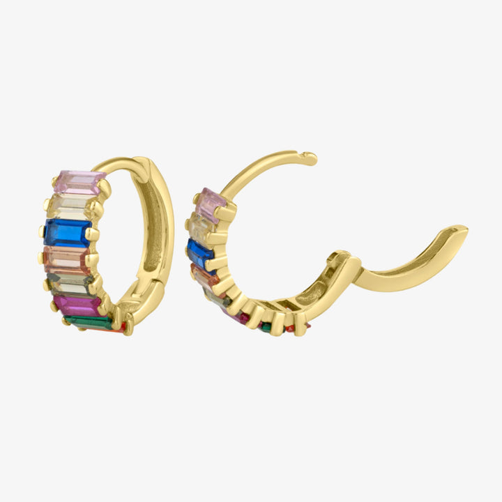 Multi Colored Baguette CZ Huggie Earrings