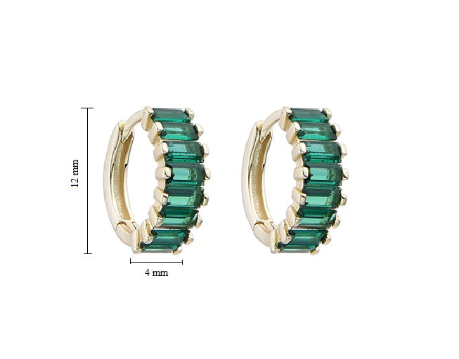 Green Spinel Baguettes Huggie Earrings