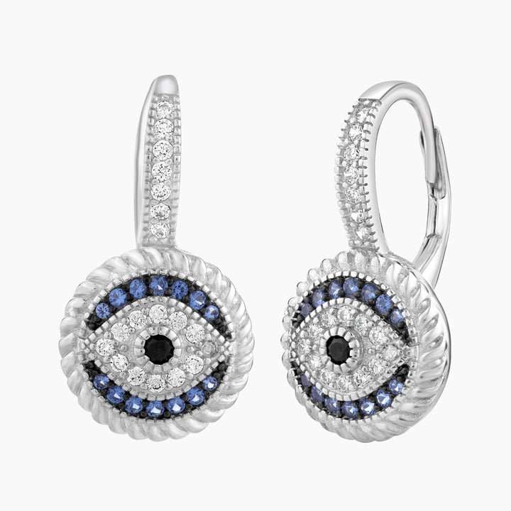 Blue Mystic Evil Eye Leverback Earrings