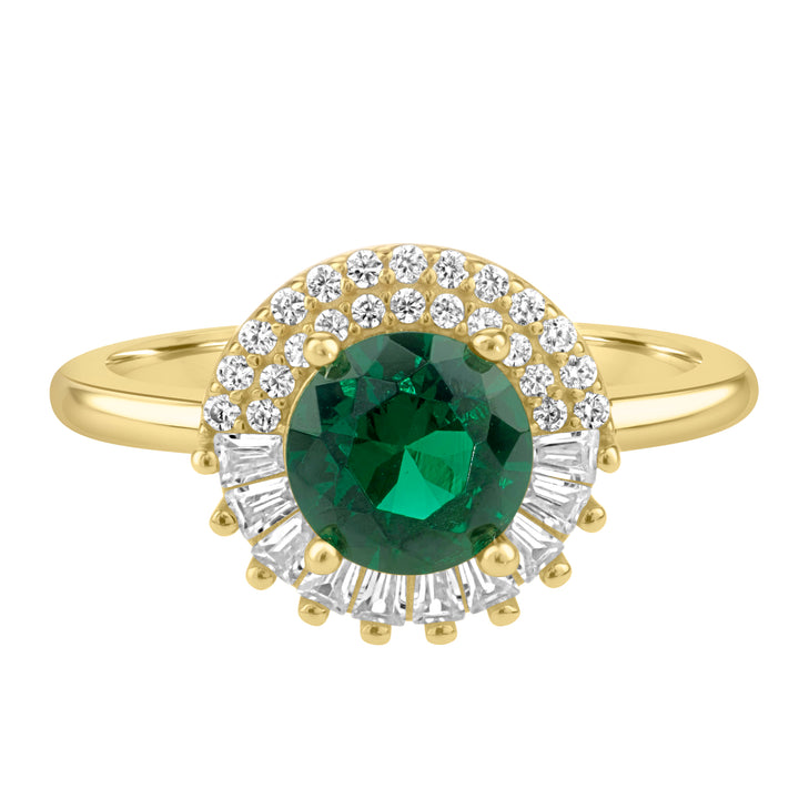 Created Green Saphire Halo Ring