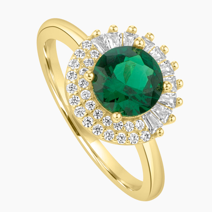 Created Green Saphire Halo Ring