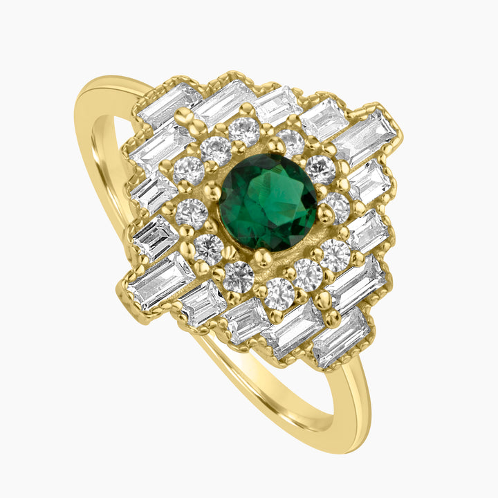 Emerald Accent Deco Diamond Ring