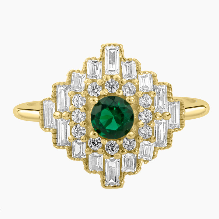 Emerald Accent Deco Diamond Ring