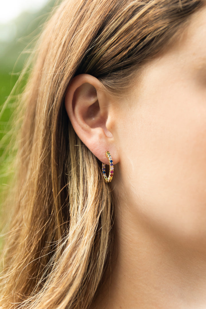 Rainbow CZ Huggie Earrings