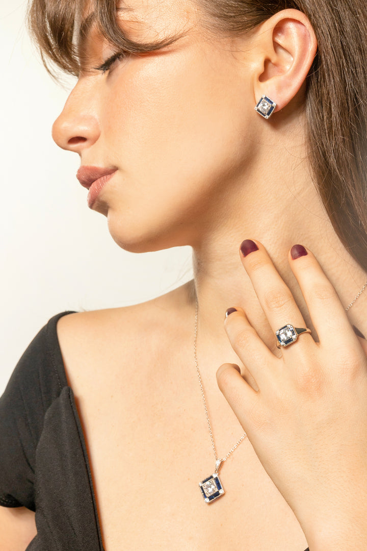 Art Deco Square Halo Earrings