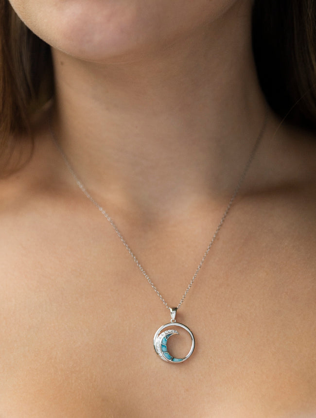 Synthetic Larimar and CZ Wave Necklace