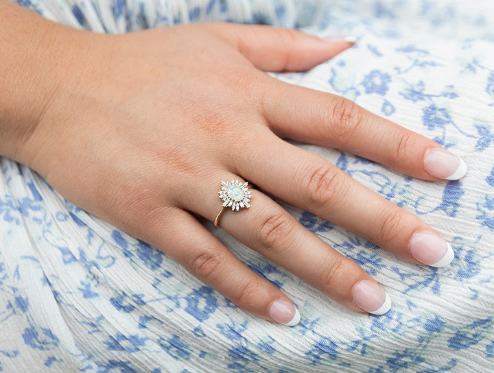 White Opal and Cubic Zirconia Ring