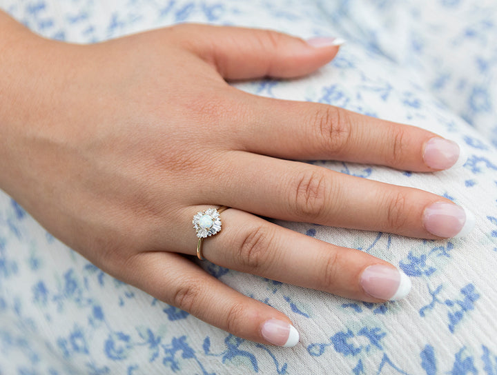 Created White Opal and CZ Ring