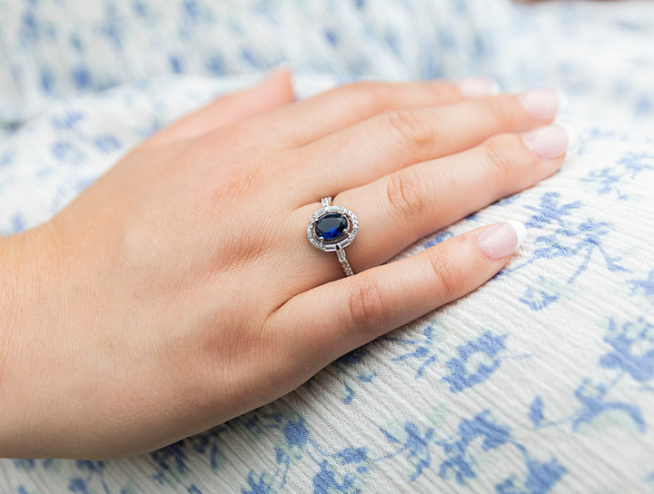 Oval Synthetic Blue Spinel and CZ Ring