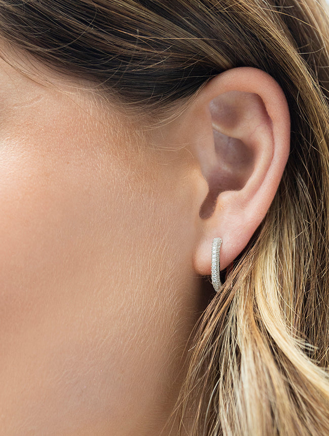Pave CZ Rectangular Hoop Earrings