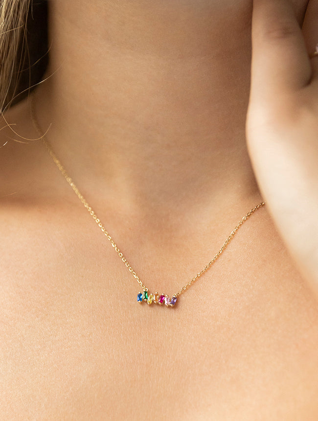 Rainbow Color CZ Bar Necklace