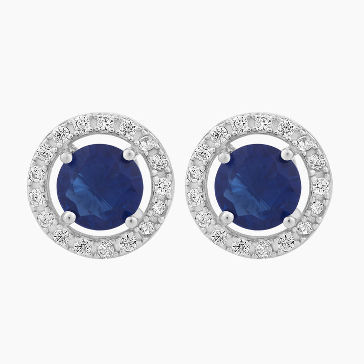 Halo Studs Earrings with Blue Crystal Center Stone