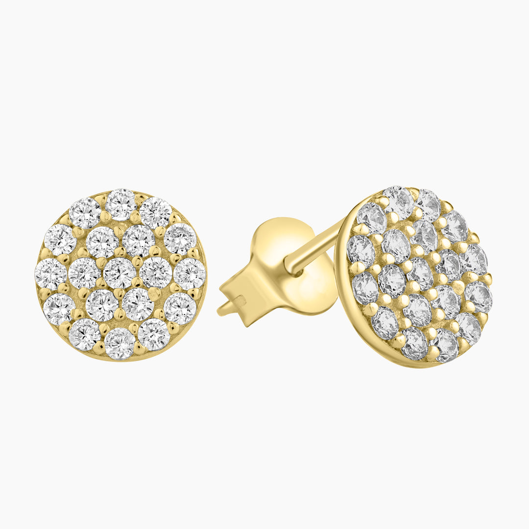 Round Disk Pave Stud Earrings