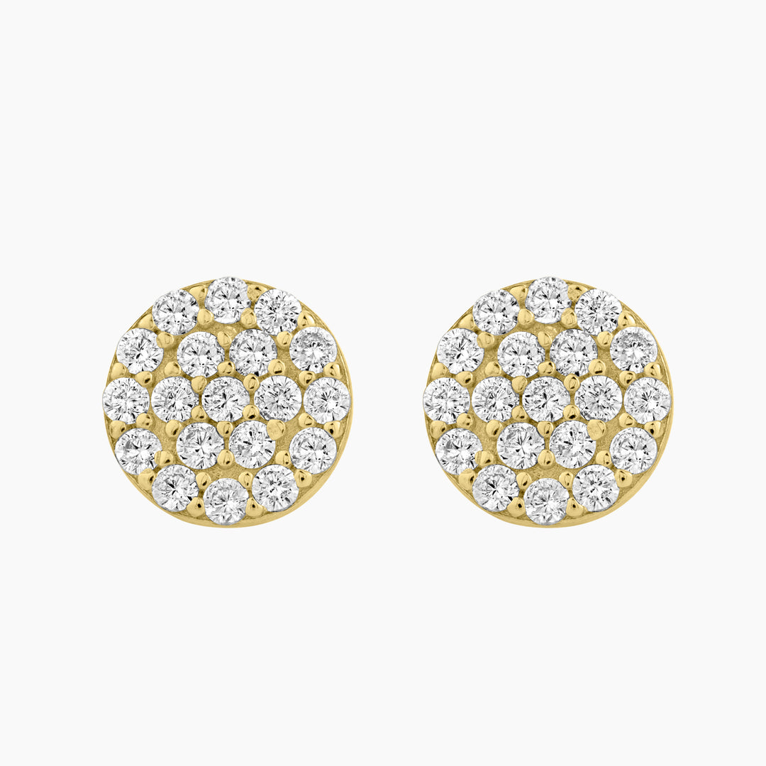 Round Disk Pave Stud Earrings