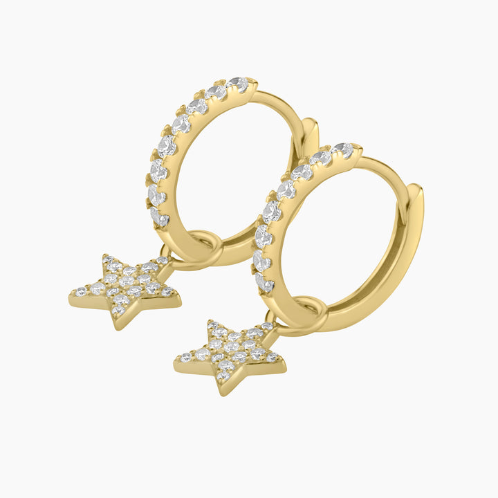 Huggies Earrings with dangling Moon and Star