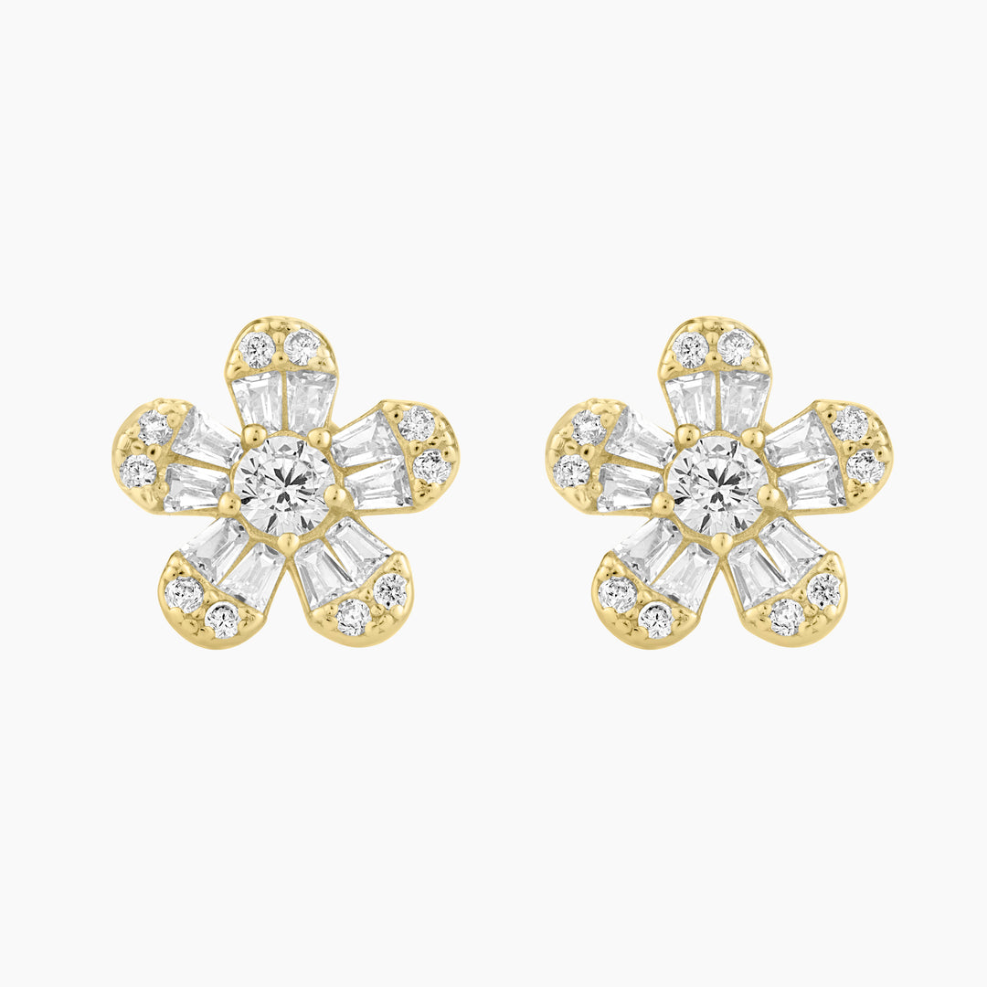 Flower Stud Earring with baguettes