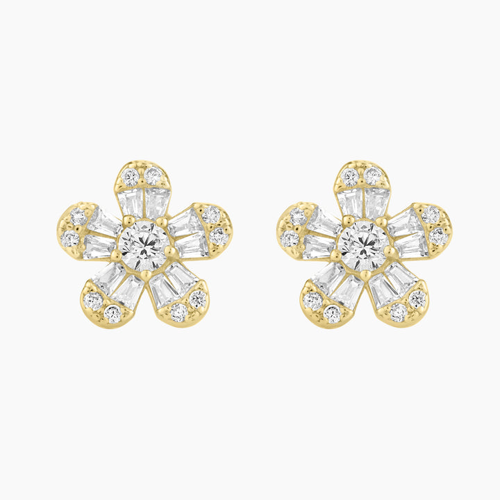 Flower Stud Earring with baguettes