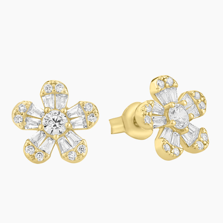 Flower Stud Earring with baguettes