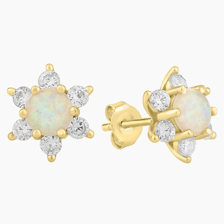 White Opal Star Stud Earrings