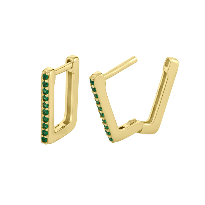 Rectangular Hoop Earrings with Green Spinel Pave