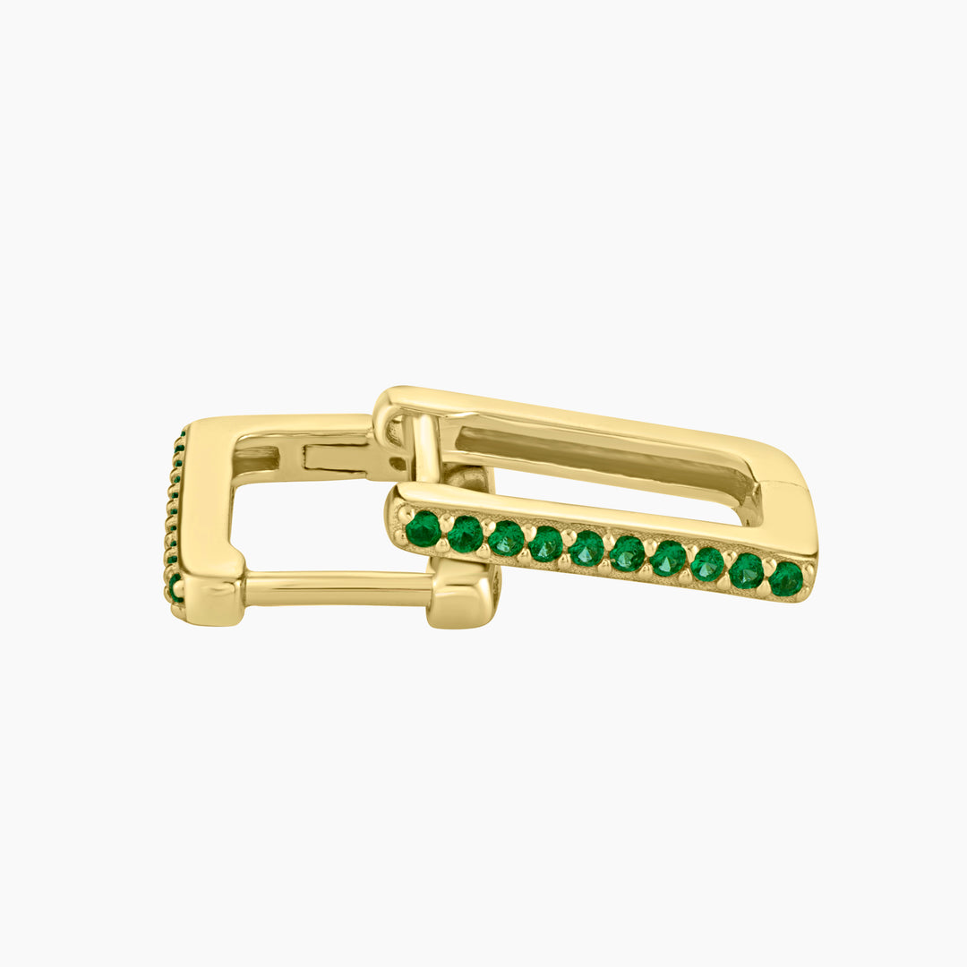 Rectangular Hoop Earrings with Green Spinel Pave