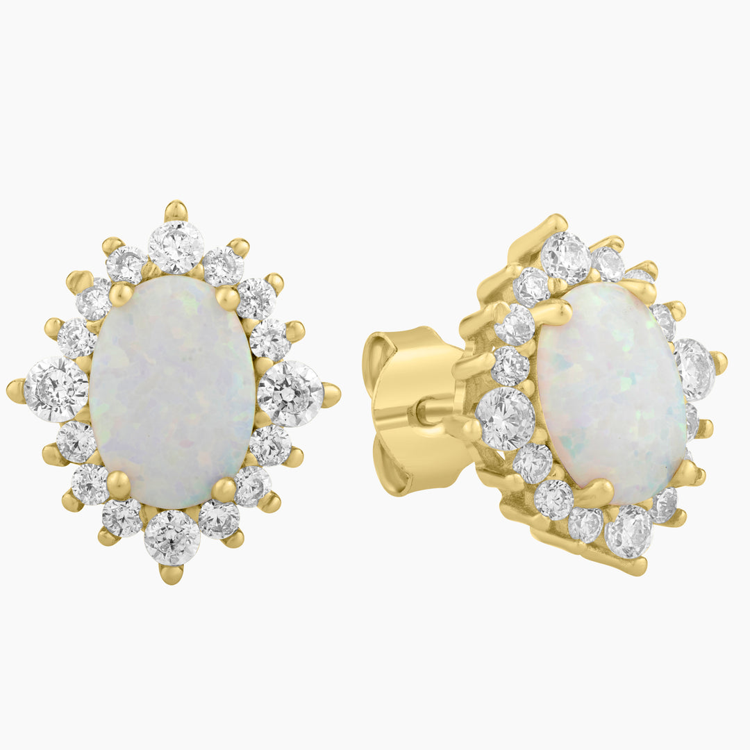 White Opal Halo Stud Earrings