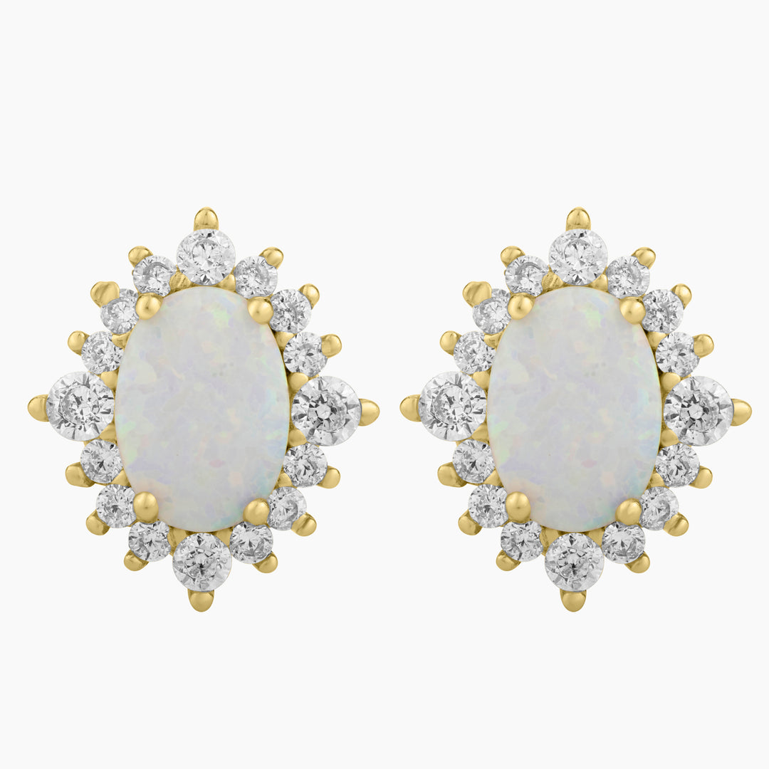 White Opal Halo Stud Earrings