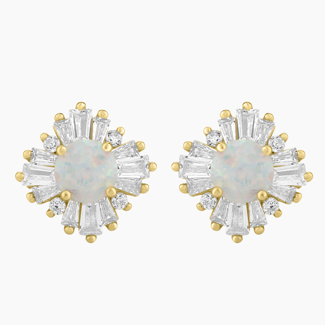 White Opal Halo Earrings