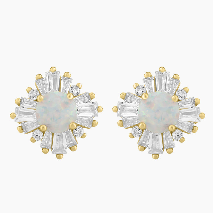 White Opal Halo Earrings