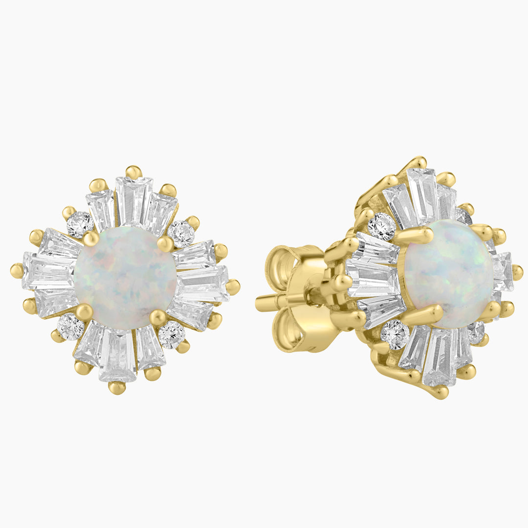 White Opal Halo Earrings