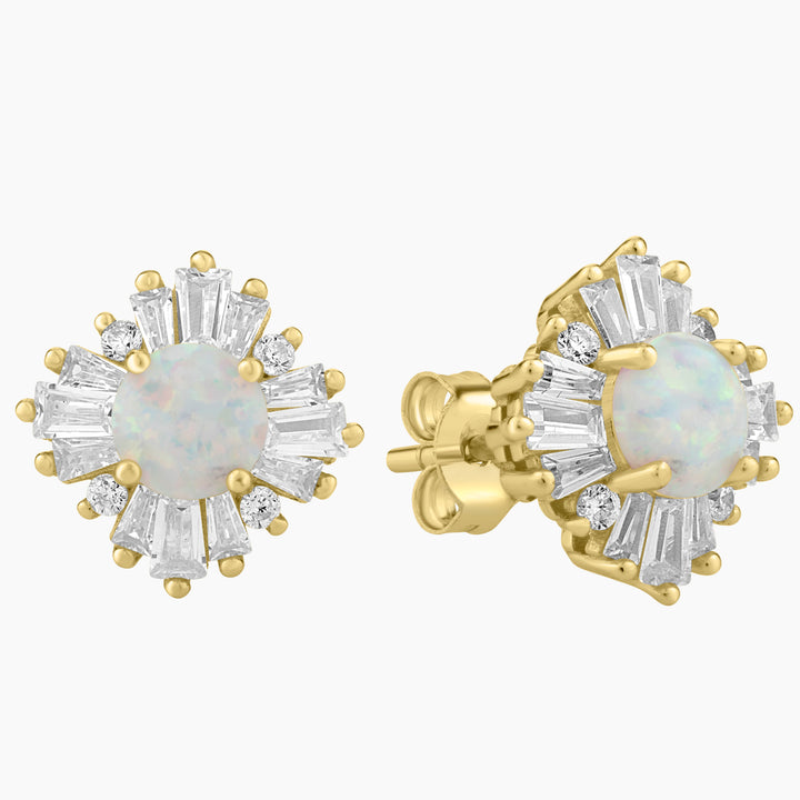 White Opal Halo Earrings