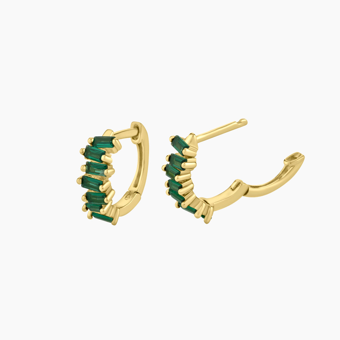 Green Spinel Baguettes Hoop Earrings