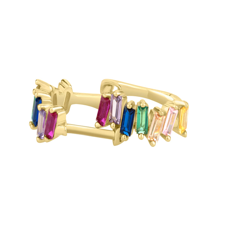 Rainbow Baguette CZ Hoop Earrings