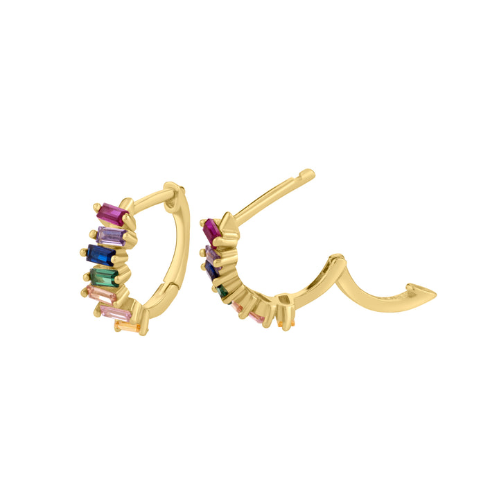 Rainbow Baguette CZ Hoop Earrings