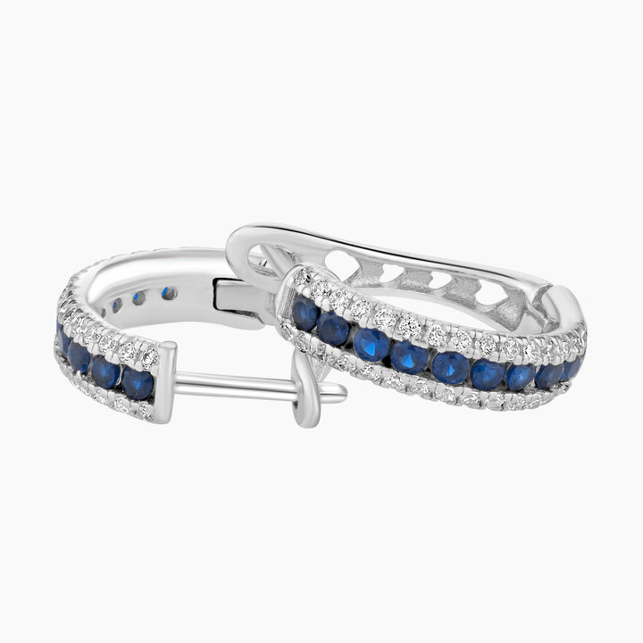 Blue and White Pave Hoop Earrings