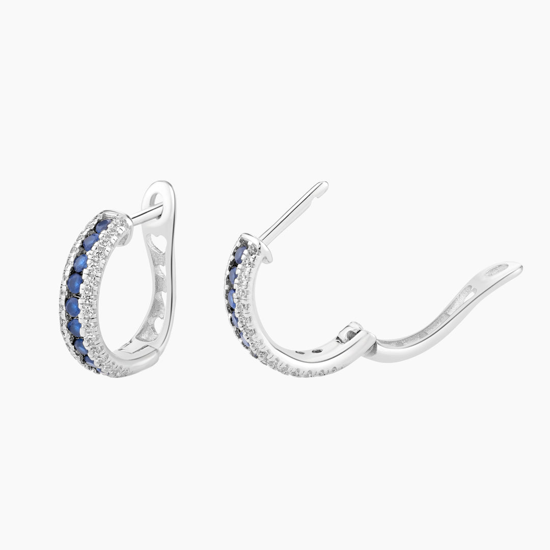 Blue and White Pave Hoop Earrings