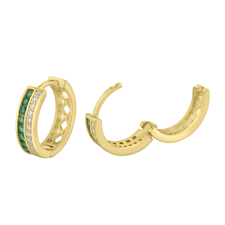 Green Spinel Baguettes and CZ Huggie Earrings