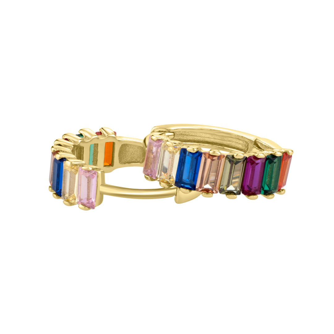 Multi Colored Baguette CZ Huggie Earrings