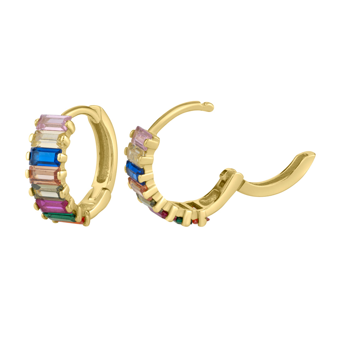 Multi Colored Baguette CZ Huggie Earrings