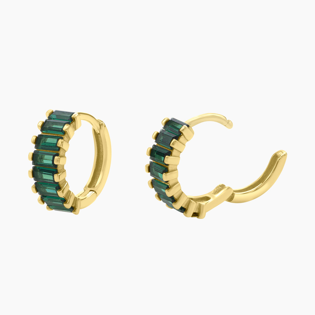 Green Spinel Baguettes Huggie Earrings