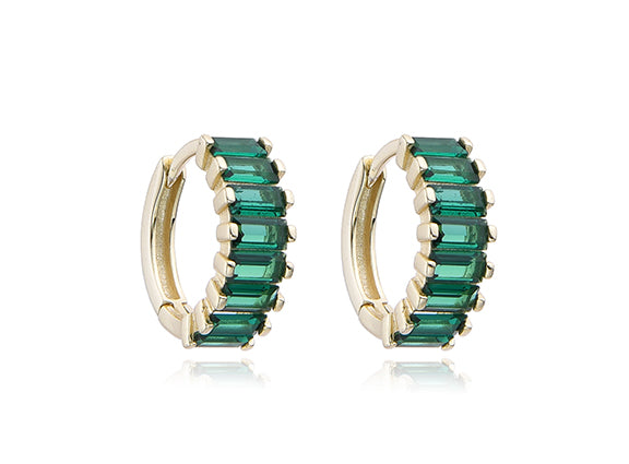 Green Spinel Baguettes Huggie earrings