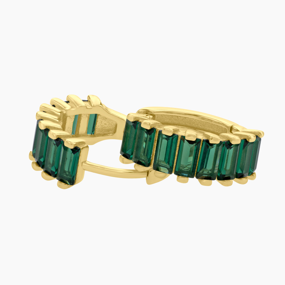 Green Spinel Baguettes Huggie Earrings