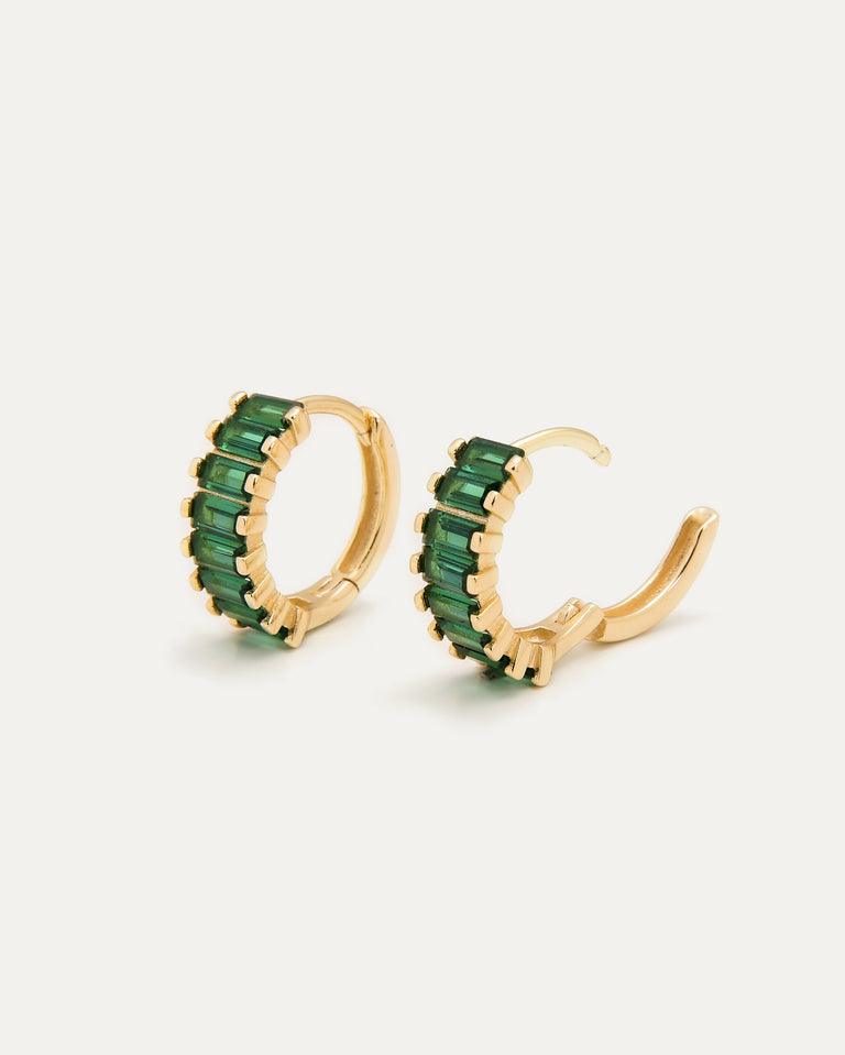 Green Spinel Baguettes Huggie earrings