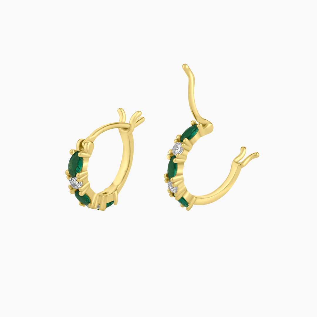 Marquise Green Spinel and Round CZ Hoop Earrings