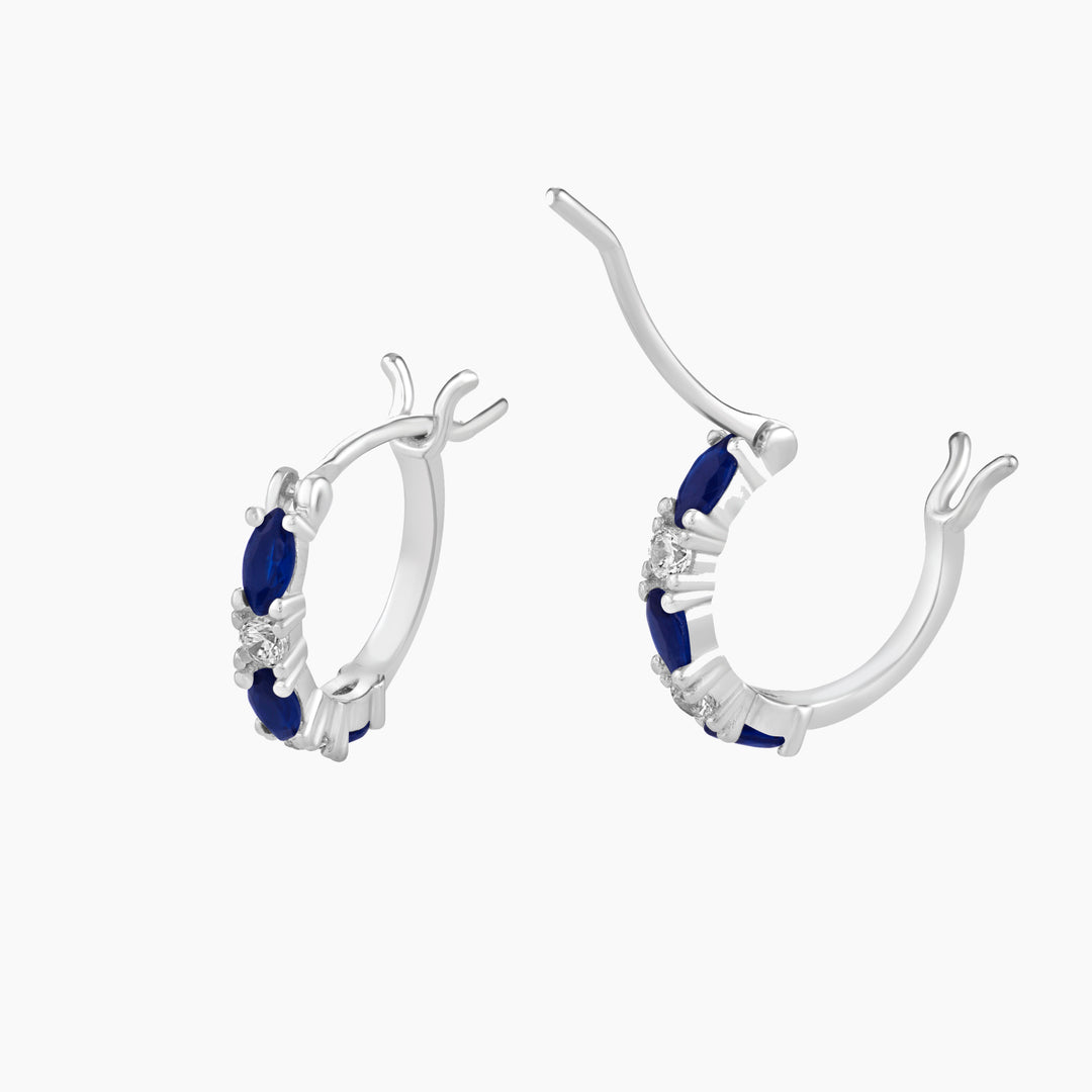 Marquise Blue Spinel and Round CZ Hoop Earrings