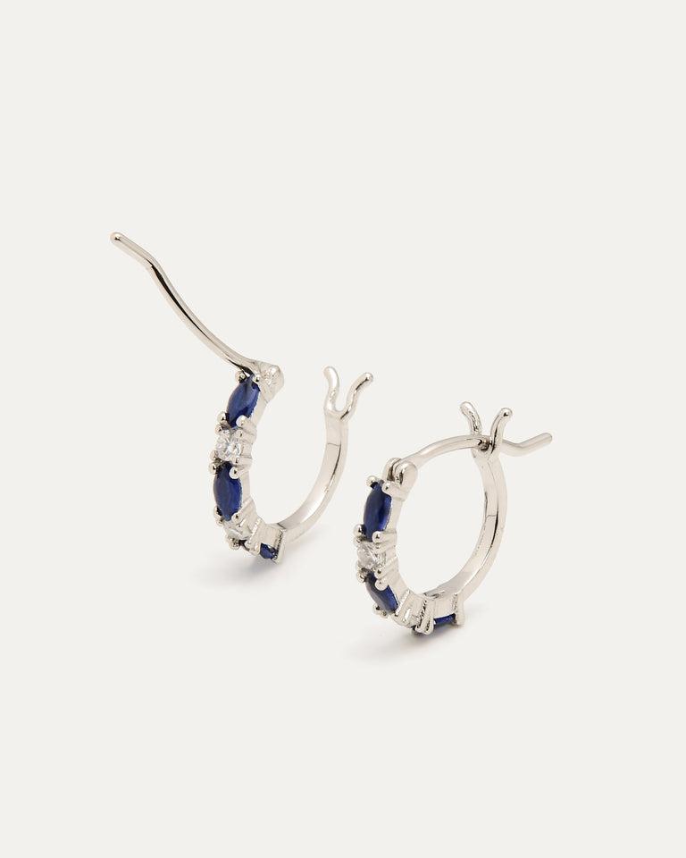 Marquise Blue Spinel and Round CZ Hoop Earrings