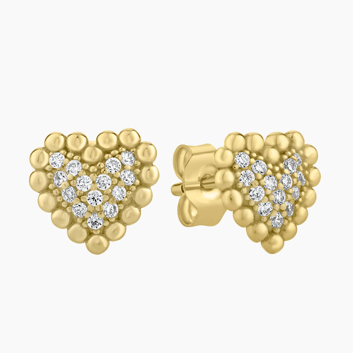 Beaded Heart Pave Stud Earrings