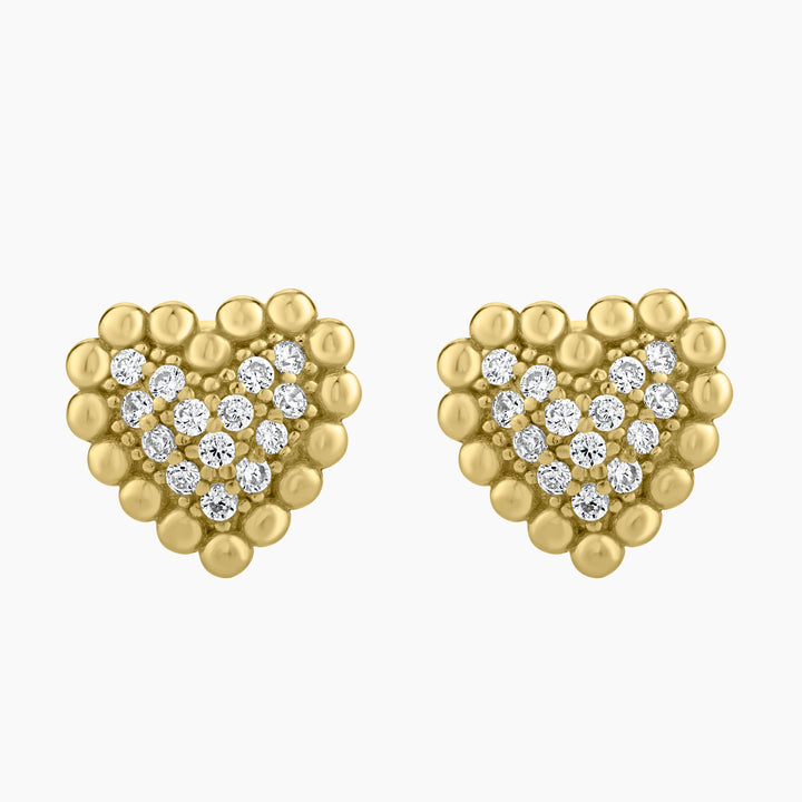 Beaded Heart Pave Stud Earrings